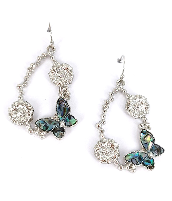 GARDEN THEME ABALONE BUTTERFLY TEARDROP EARRING