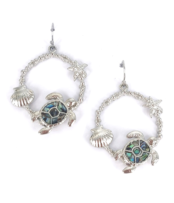 Sealife theme abalone turtle hoop earring