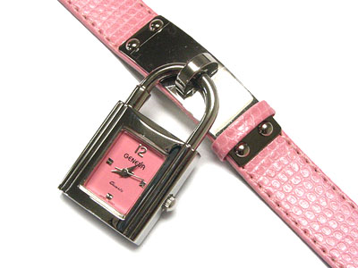 Lock shape face dangle leather band fashion watch