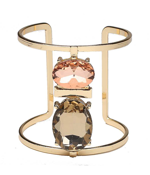 Facet glass open cut bangle bracelet