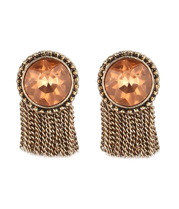 Facet glass and chain tassel drop stud earring