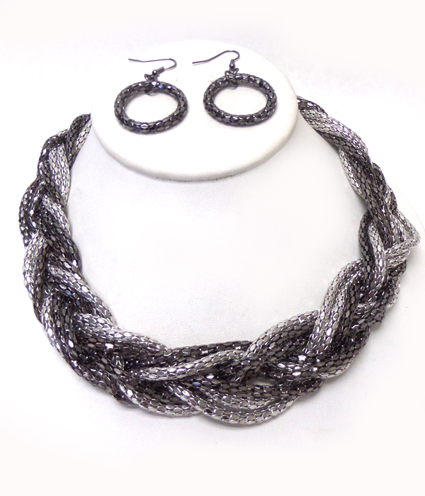 Multi metals braided necklace set