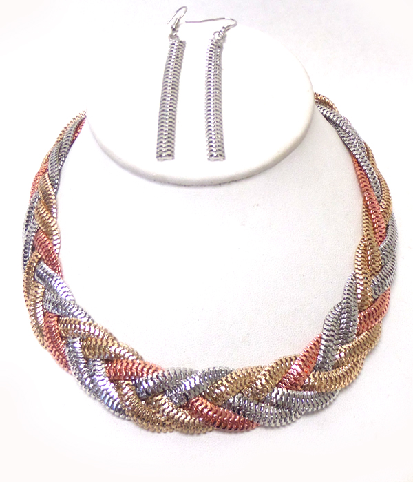 Multi metals braided necklace set