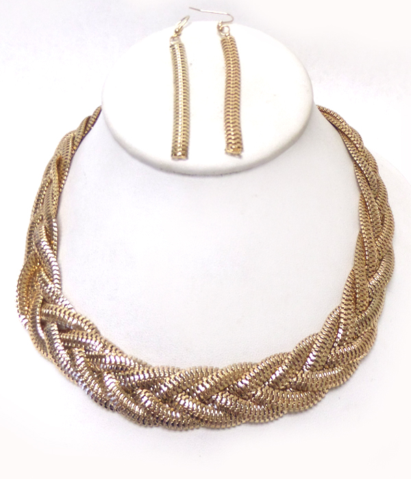 Solid metal braided necklace set