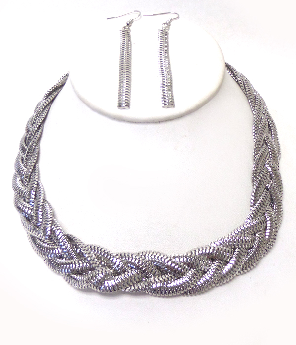Solid metal braided necklace set
