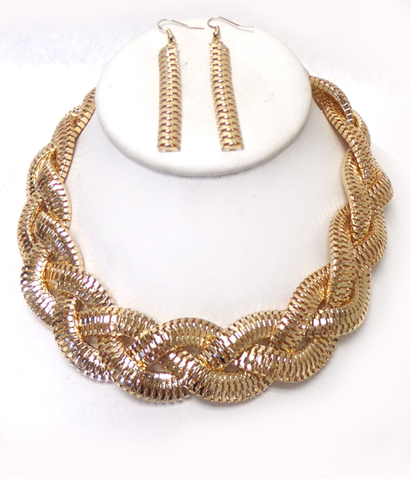 Solid metal braided necklace set