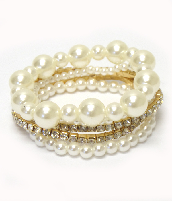 Pearl rhinestone bracelet set