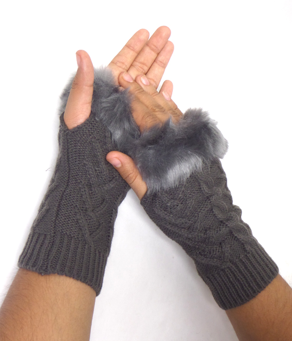 Fur top fingerless gloves - arm warmer