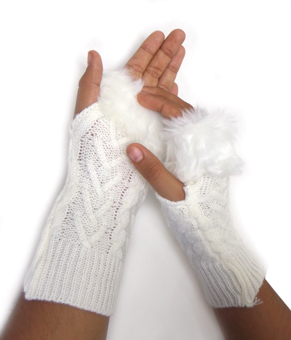 Fur top fingerless gloves - arm warmer