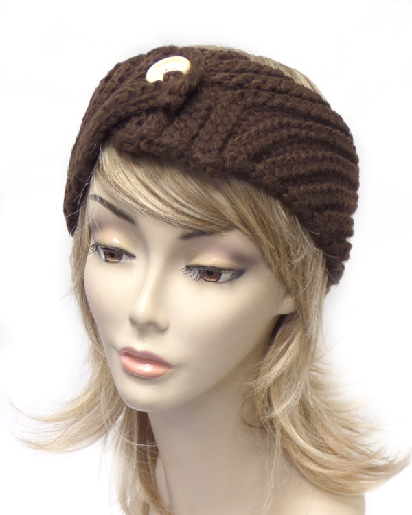 100% acryl crochet knit button accent winter headwrap