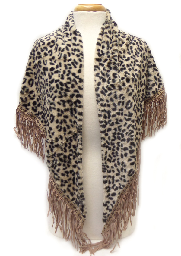 Animal print fringe drop shawl