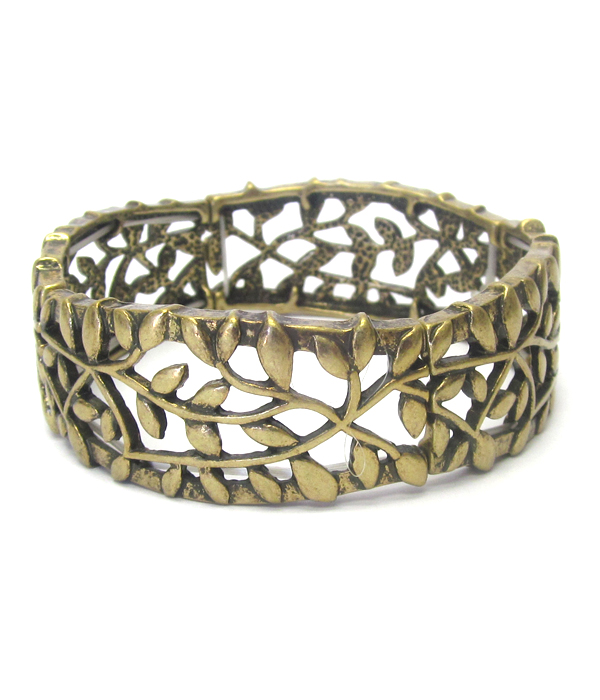 Metal filigree stem and leaf stretch bracelet