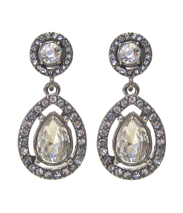 Facet glass and crystal mix teardrop earring