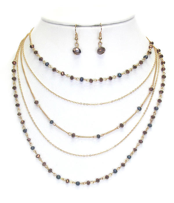 MULTI LAYER PEARL AND GLASS BEAD LINK CHOKER NECKLACE SET