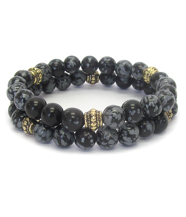 Multi stone ball double stretch bracelet set