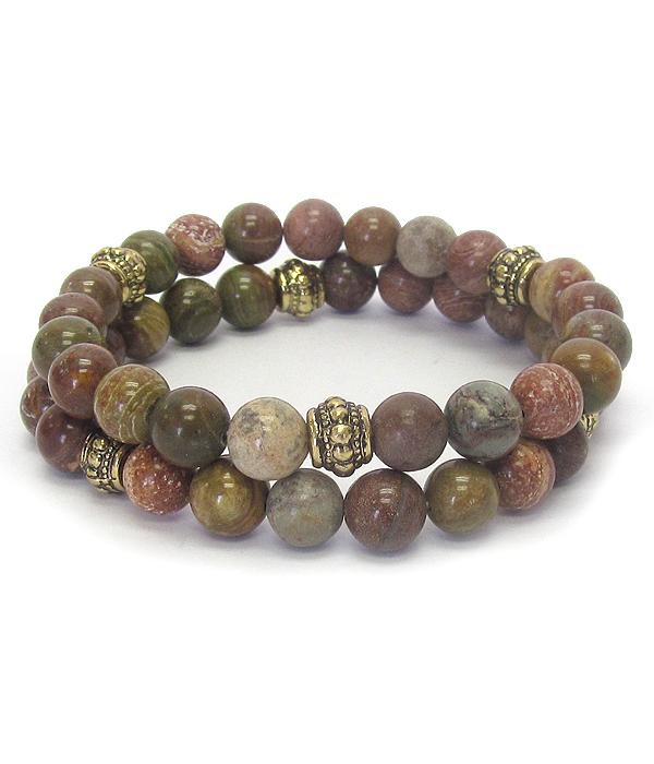 Multi stone ball double stretch bracelet set