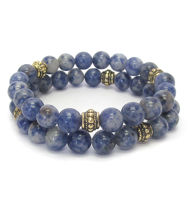 Multi stone ball double stretch bracelet set
