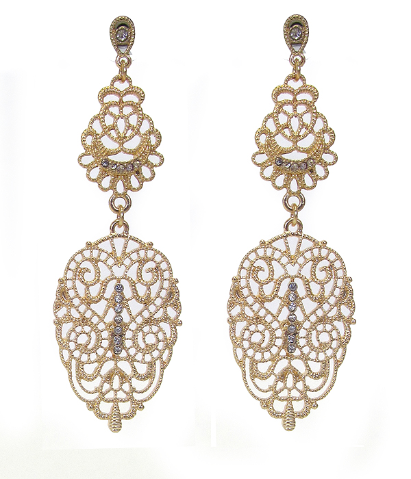 METAL FILIGREE CRYSTAL ACCENT EARRING