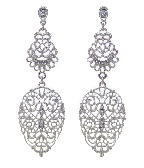 METAL FILIGREE CRYSTAL ACCENT EARRING