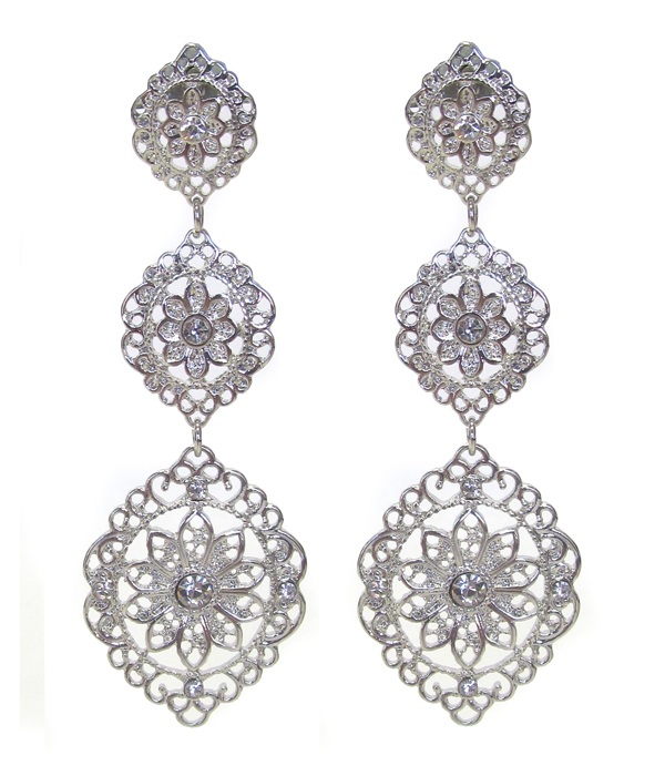 METAL FILIGREE CRYSTAL ACCENT EARRING