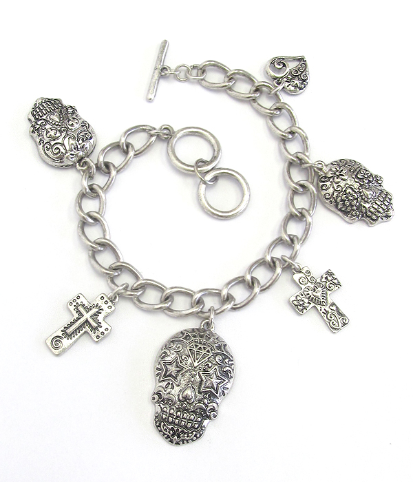 Sugar skull multi charm toggle bracelet