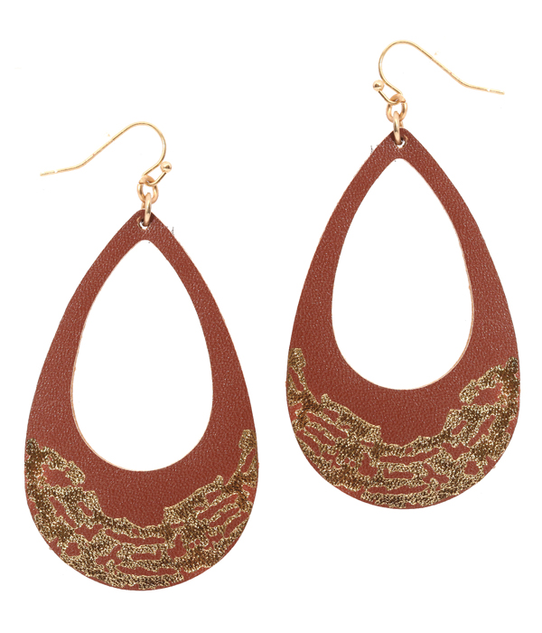 Leather textured open teardrop earring
