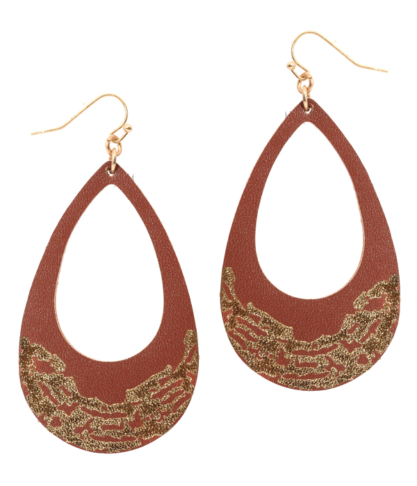 LEATHER TEXTURED OPEN TEARDROP EARRING