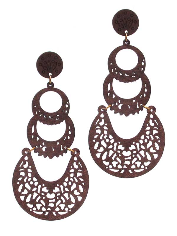 LASER CUT NATURAL WOOD FILIGREE EARRING