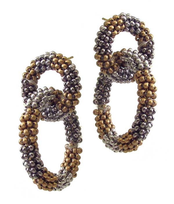 MULTI SEEDBEAD DOUBLE RING DROP EARRING