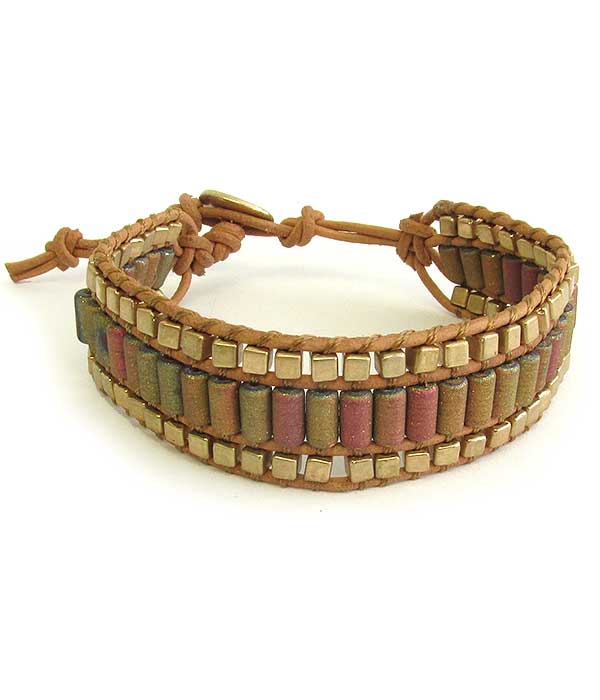 Handmade multi semi precious bead loop closure bracelet