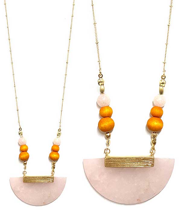 Semi precious stone half moon pendant long necklace