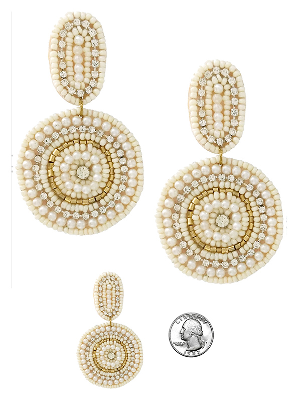 Handmade multi seedbead and rhinestone disc earring