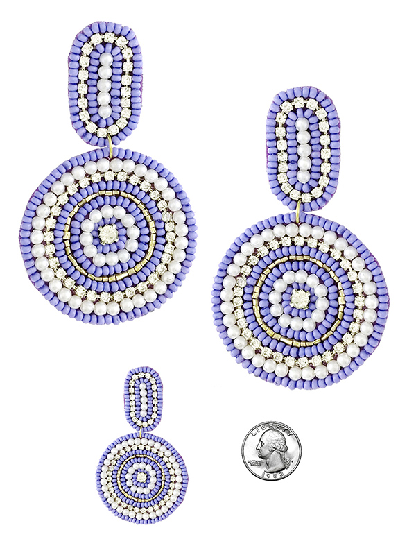 Handmade multi seedbead and rhinestone disc earring