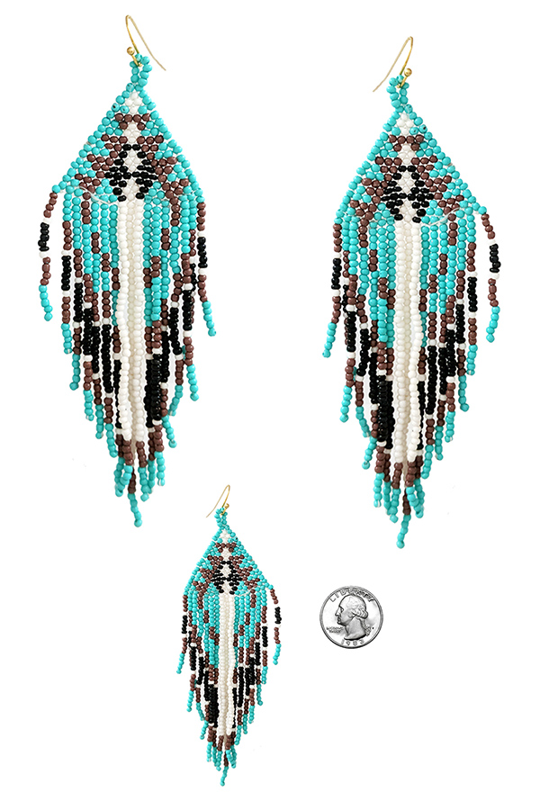 HANDMADE MULTI SEEDBEAD TASSEL DROP EARRING