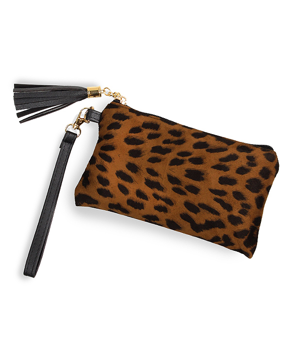 ANIMAL PRINT WRISTLET POUCH BAG - 100% POLYESTER