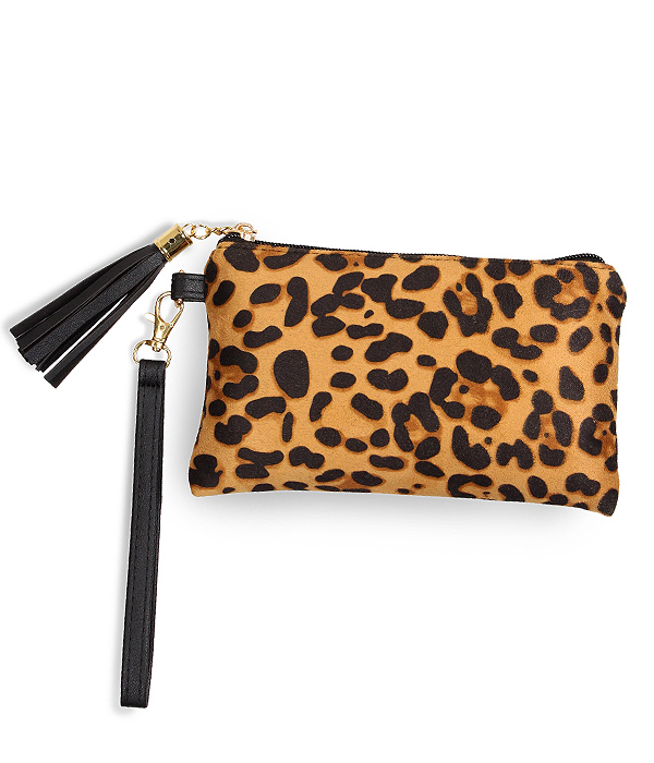 ANIMAL PRINT WRISTLET POUCH BAG - 100% POLYESTER