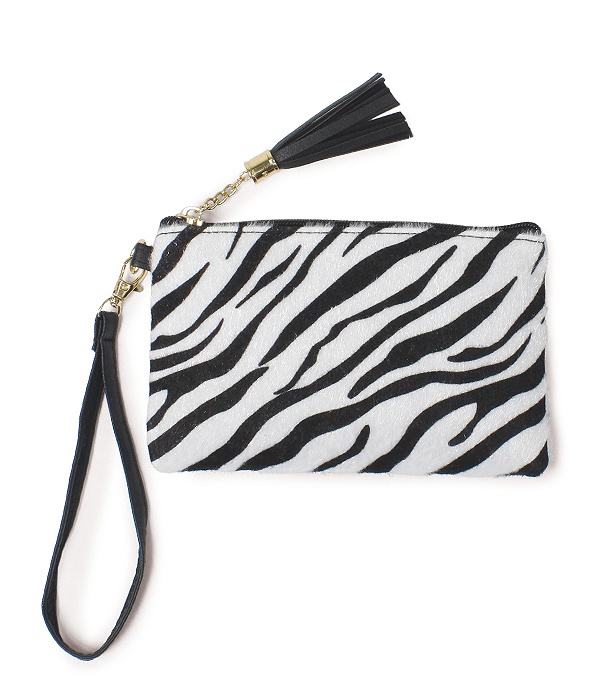 ANIMAL PRINT WRISTLET POUCH BAG - 100% POLYESTER