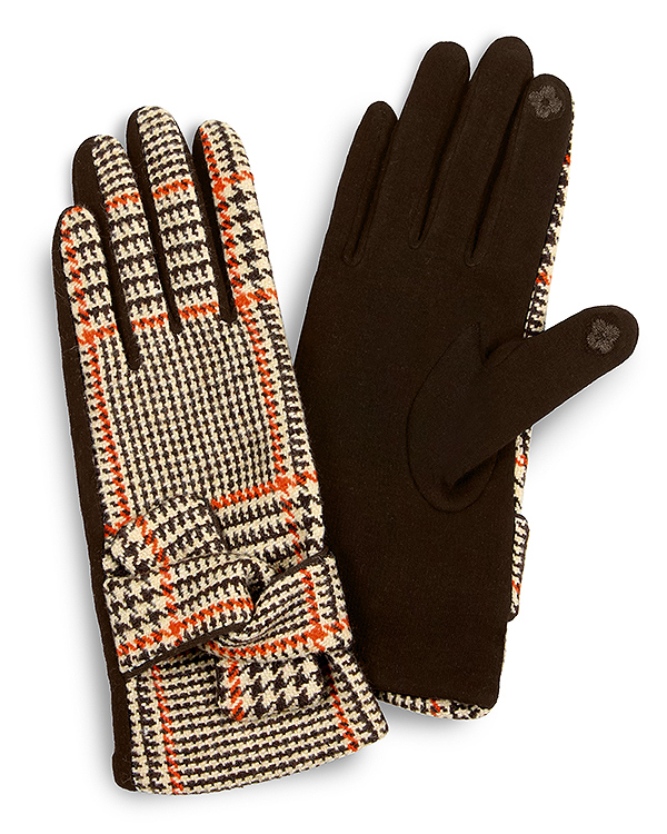 GLEN CHECK BOW GLOVES - 100% POLYESTER