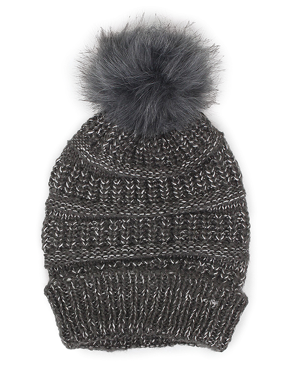 Lurex mix knit beanie pom winter hat 100% acrylic
