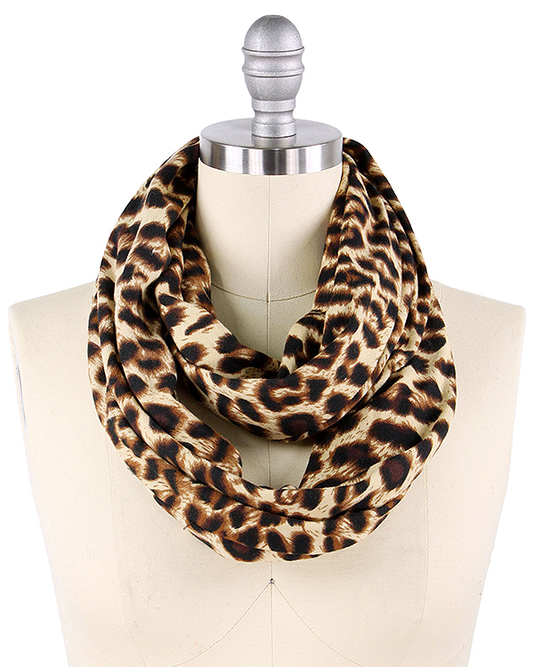 ANIMAL PRINT JERSEY SCARF - LEOPARD - 100% POLYESTER