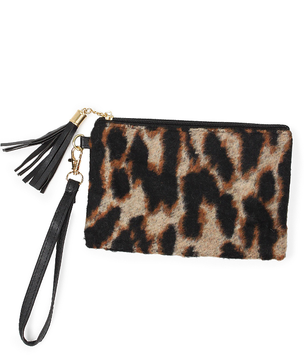 ANIMAL PRINT WRISTLET POUCH BAG - 100% POLYESTER