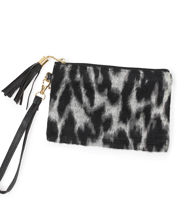 ANIMAL PRINT WRISTLET POUCH BAG - 100% POLYESTER