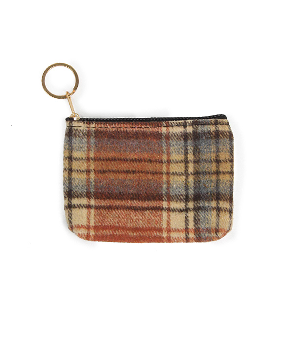 PLAID PATTERN COIN PURSE - 100% POLYESTER