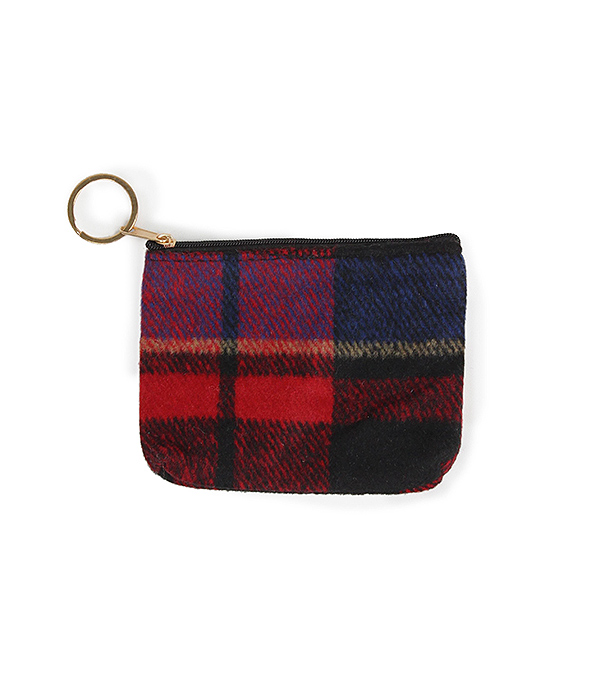 PLAID PATTERN COIN PURSE - 100% POLYESTER