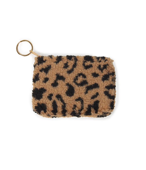 ANIMAL PRINT FUR COIN PURSE - 100% POLYESTER