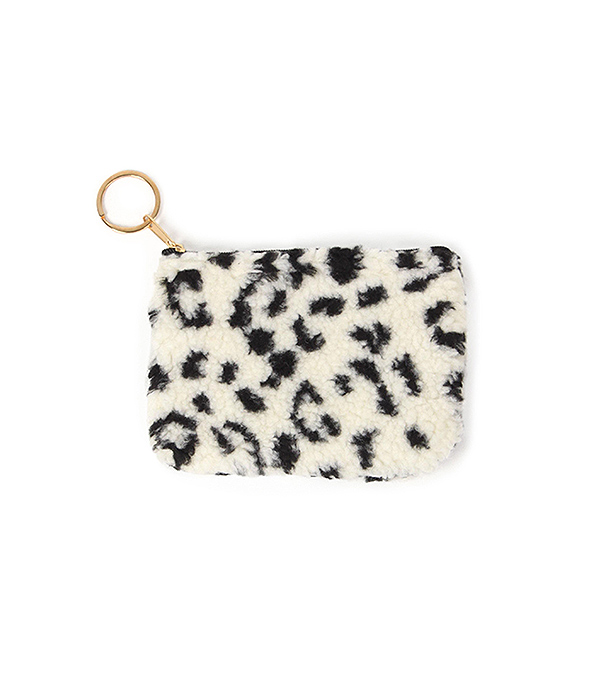 ANIMAL PRINT FUR COIN PURSE - 100% POLYESTER