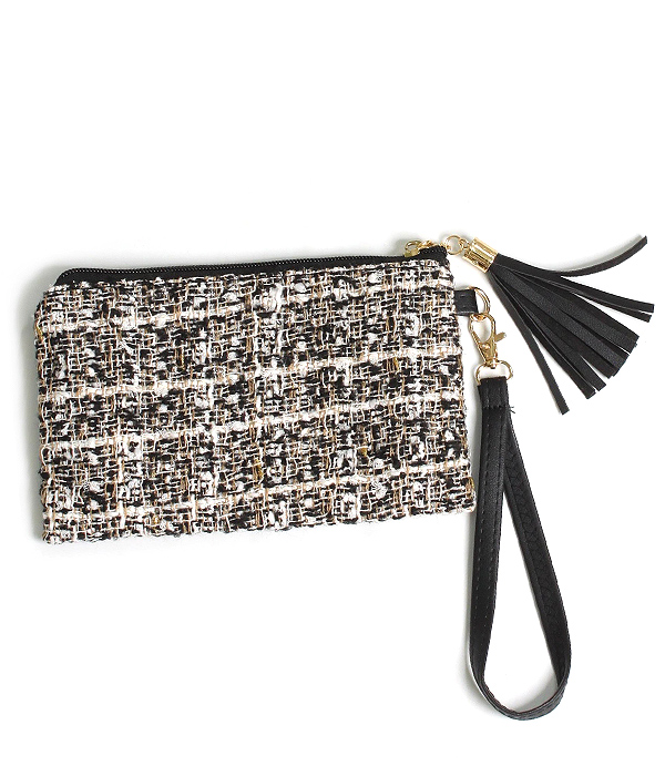 Tweed lurex wristlet pouch bag - 100% polyester