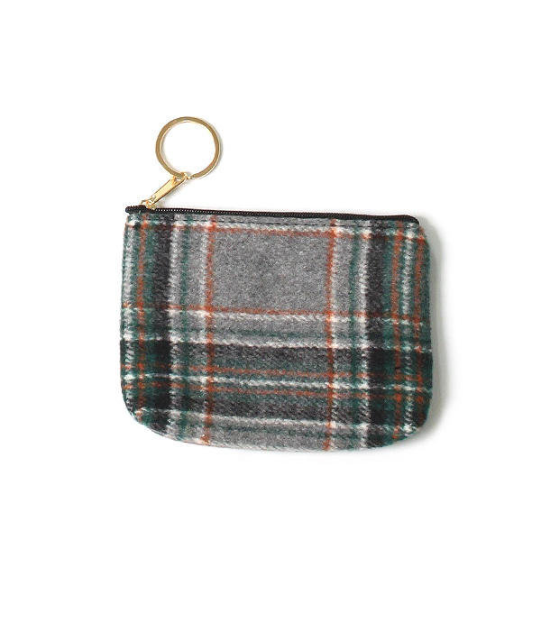 PLAID PATTERN COIN PURSE - 100% POLYESTER