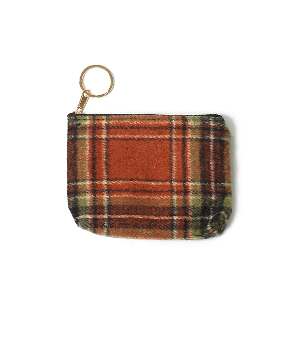 PLAID PATTERN COIN PURSE - 100% POLYESTER