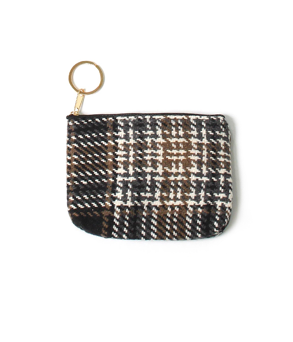 Plaid pattern coin purse - 100% polyester